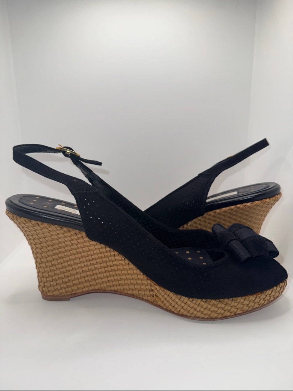 Lulu Guinness Suede Slingback Wedges Open Toe w Bow Women’s EU 39.5 - Picture 5 of 13